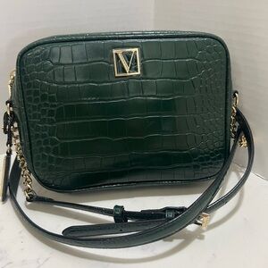 Victoria's Secret Green Crossbody Bag with Gold Emblem